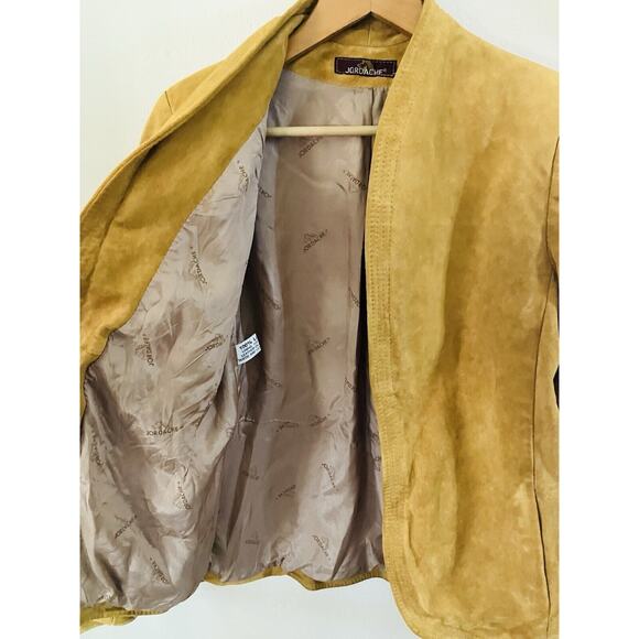 Vtg Suede Leather Jacket Structured Open Blazer Tan/Camel women SZ Med JORDACHE - Picture 7 of 13
